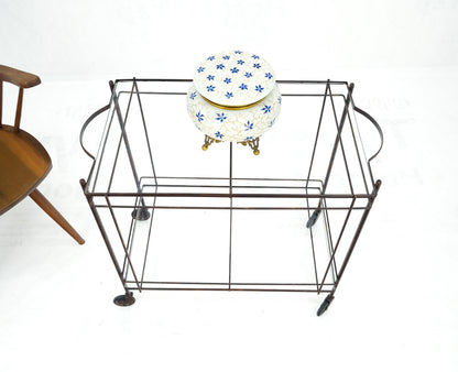 EstablishedLines Mid Century Modern c1950s Rolling Brass Two Tier Rectangle Serving Cart Wheels