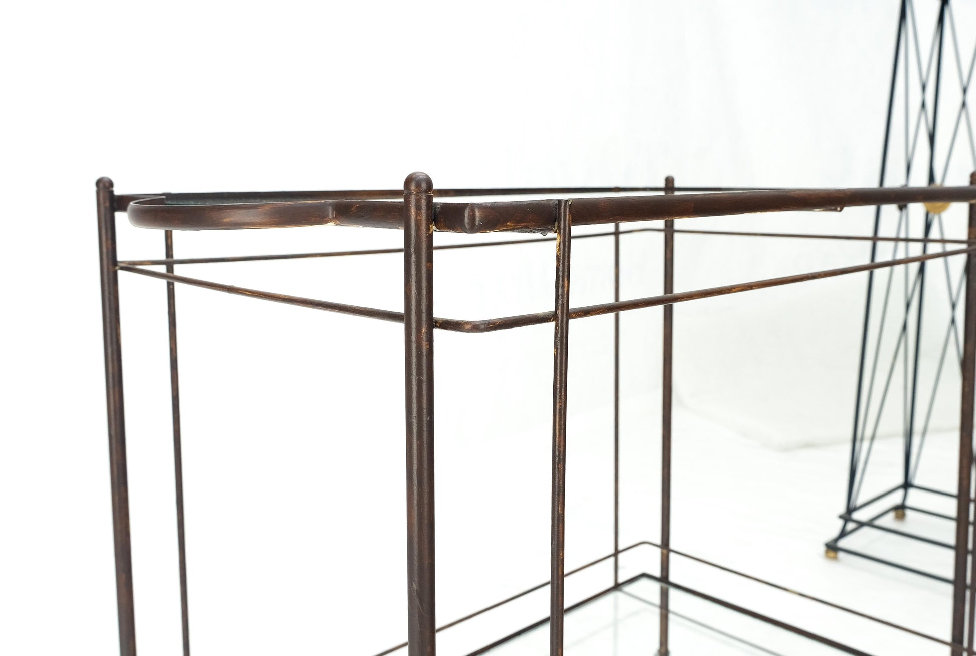 EstablishedLines Mid Century Modern c1950s Rolling Brass Two Tier Rectangle Serving Cart Wheels