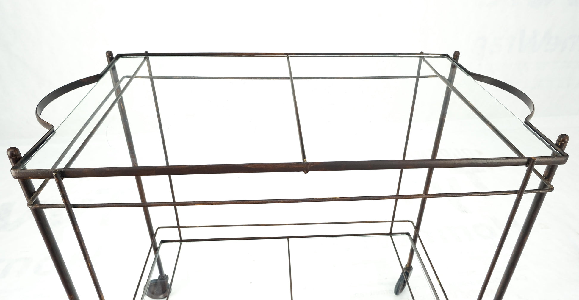 EstablishedLines Mid Century Modern c1950s Rolling Brass Two Tier Rectangle Serving Cart Wheels