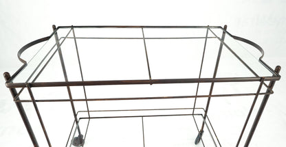 EstablishedLines Mid Century Modern c1950s Rolling Brass Two Tier Rectangle Serving Cart Wheels
