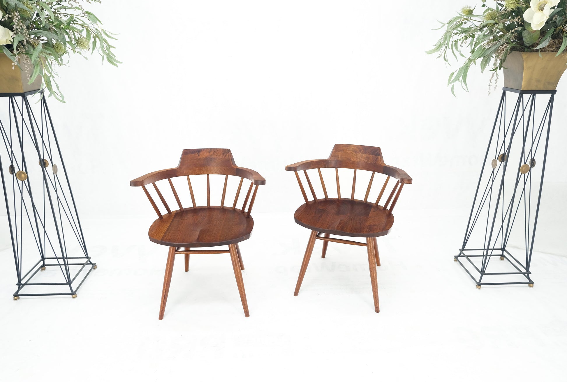 EstablishedLines Pair of George Nakashima Captain's Dining Chairs in Walnut