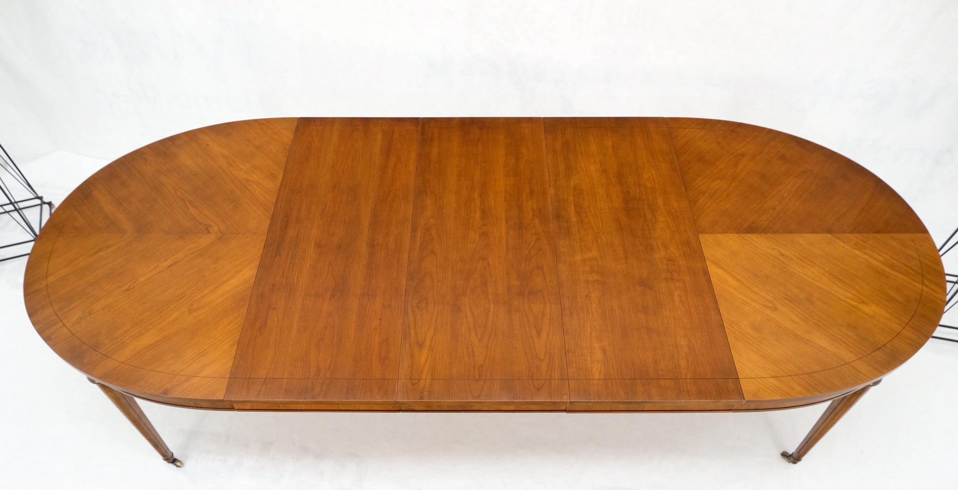 EstablishedLines American Mid-Century Oval Satinwood DiningTable 3 Leaves Fluted Tapered Leg Mint