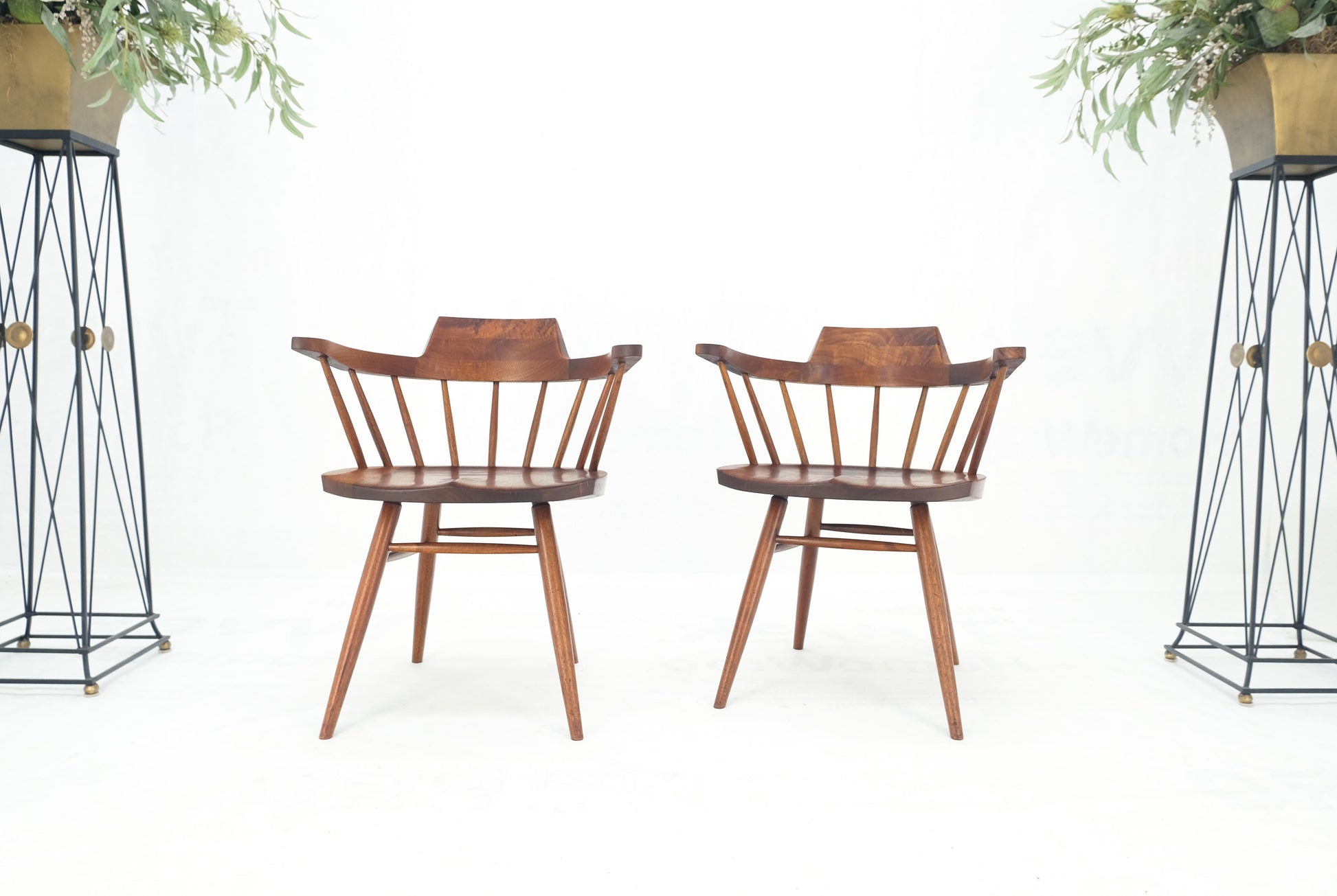 EstablishedLines Pair of George Nakashima Captain's Dining Chairs in Walnut