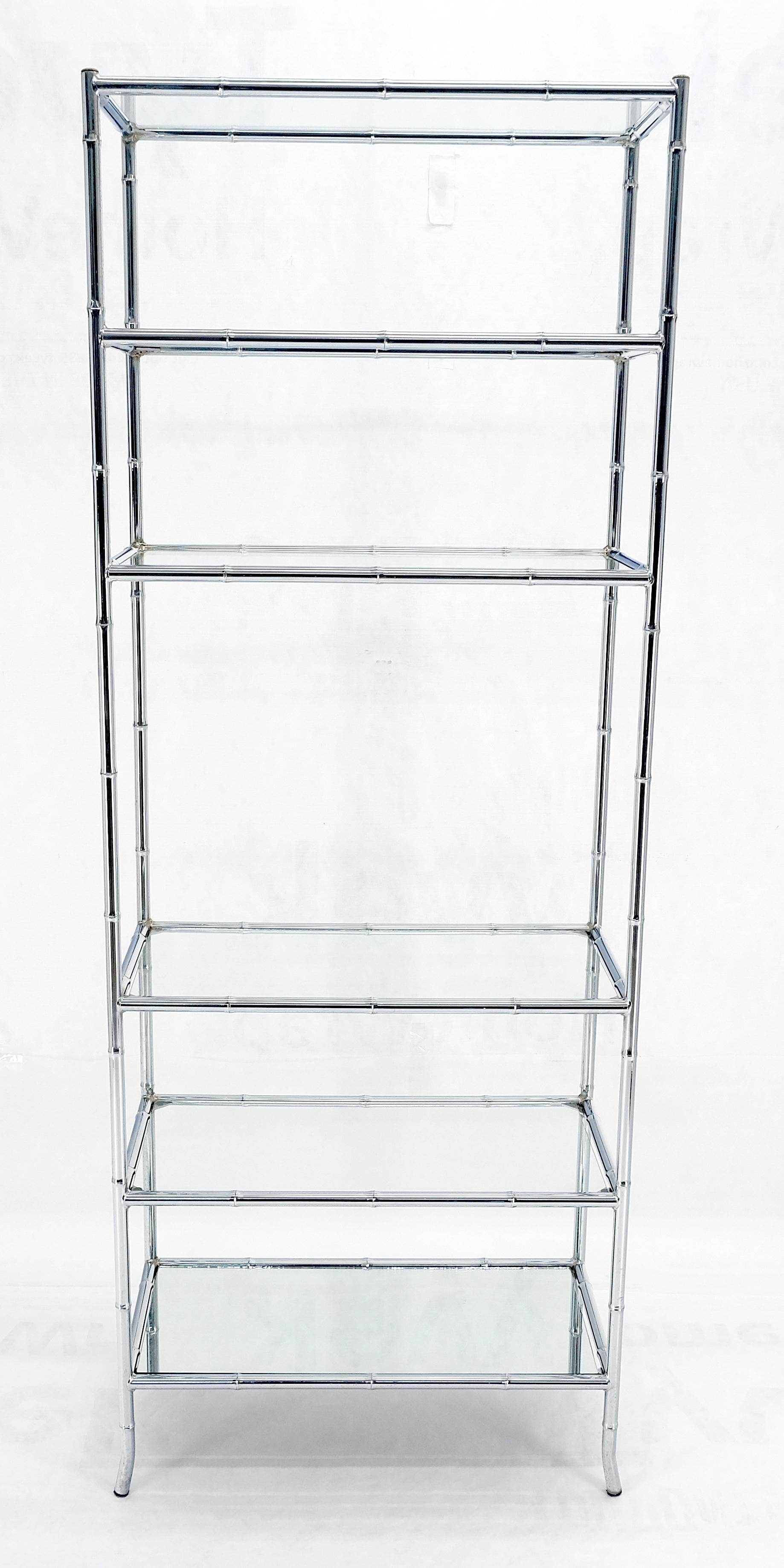 EstablishedLines Italian c1970s Faux Bamboo 6 Glass Shelves Chrome Etagere Bookcase MINT