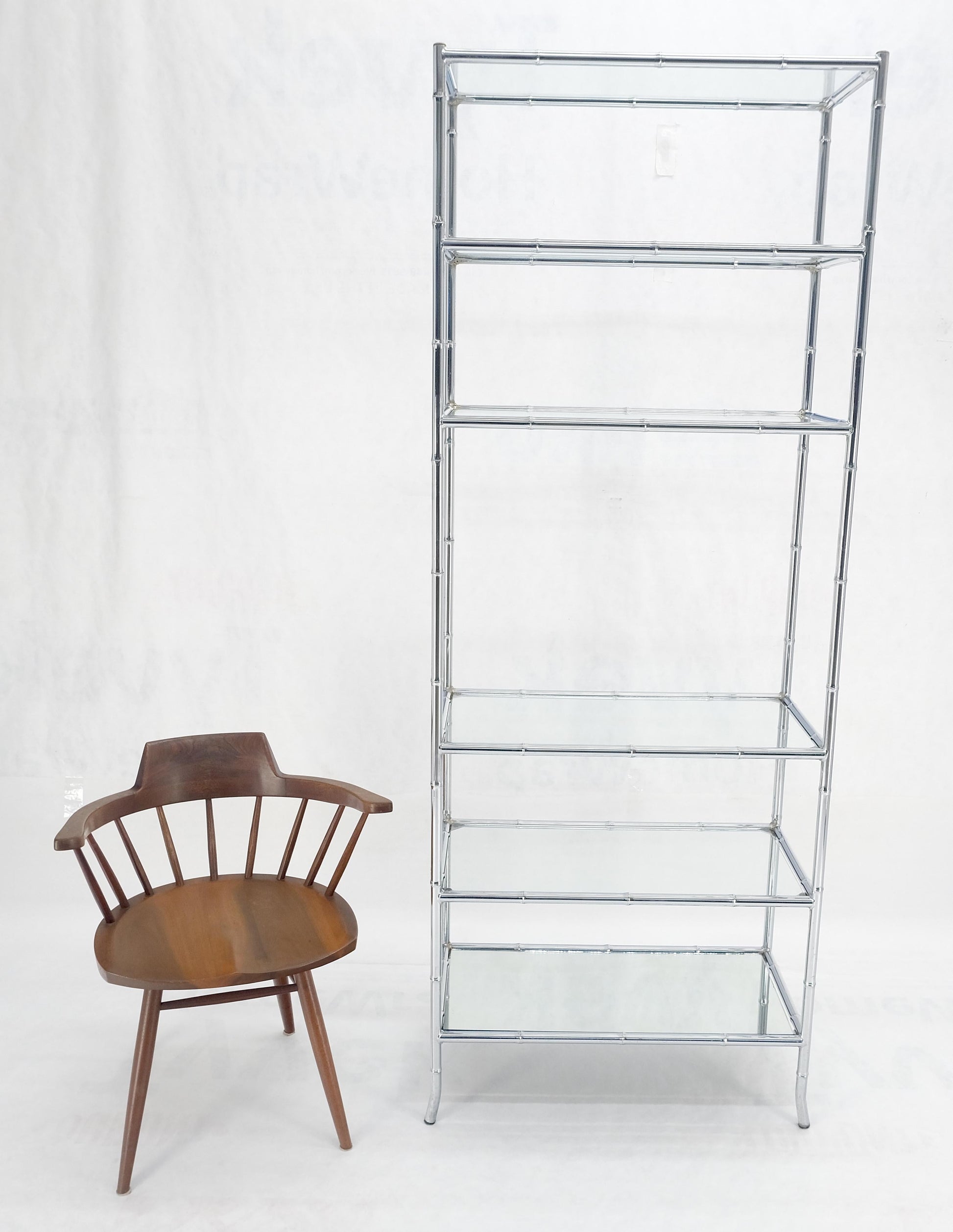 EstablishedLines Italian c1970s Faux Bamboo 6 Glass Shelves Chrome Etagere Bookcase MINT