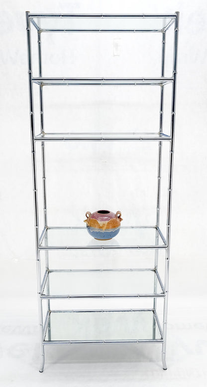EstablishedLines Italian c1970s Faux Bamboo 6 Glass Shelves Chrome Etagere Bookcase MINT
