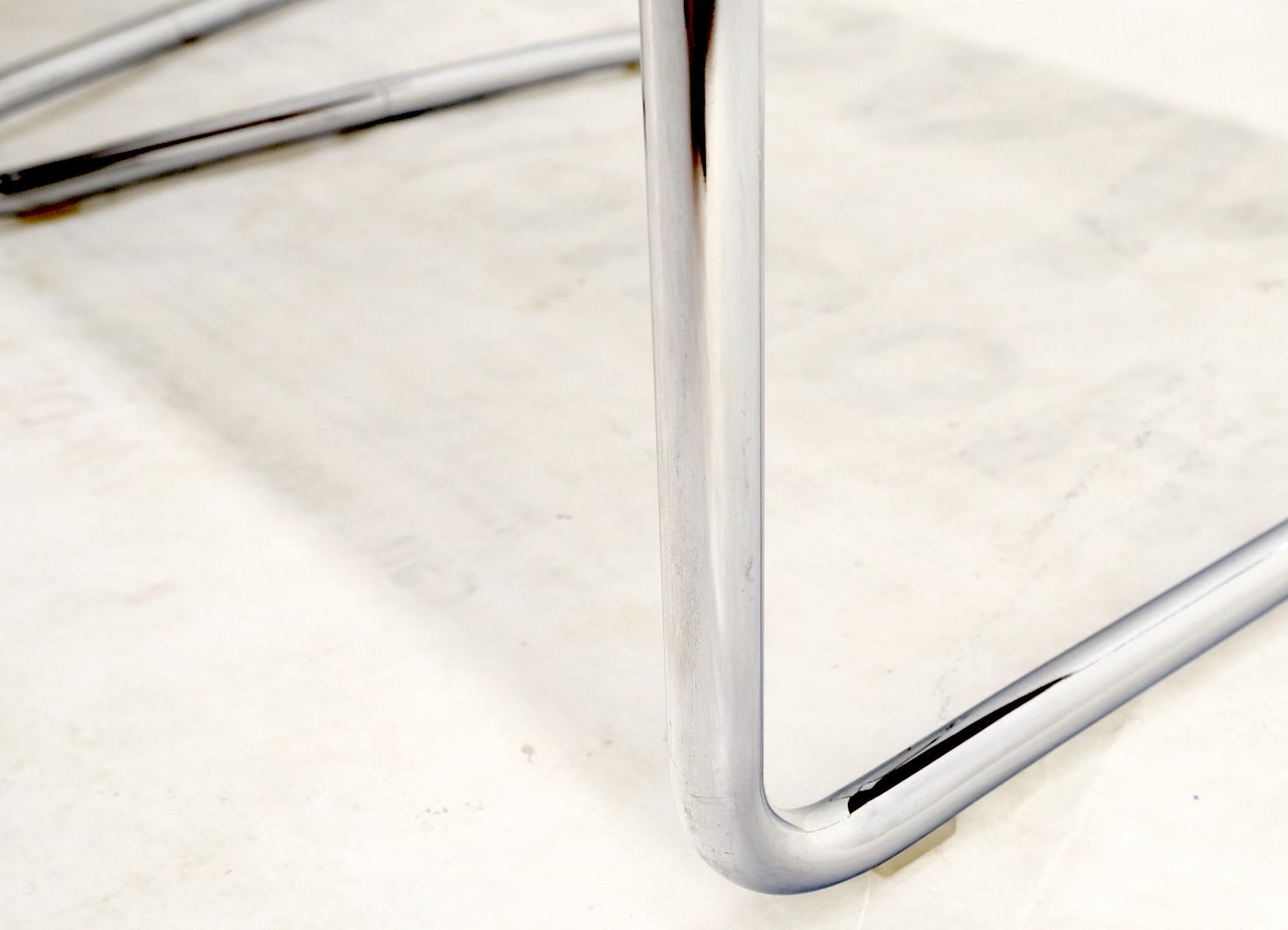 EstablishedLines Pair Marcel Breuer Laccio Side Tables Black Laminated Top Tubular Chromed Base