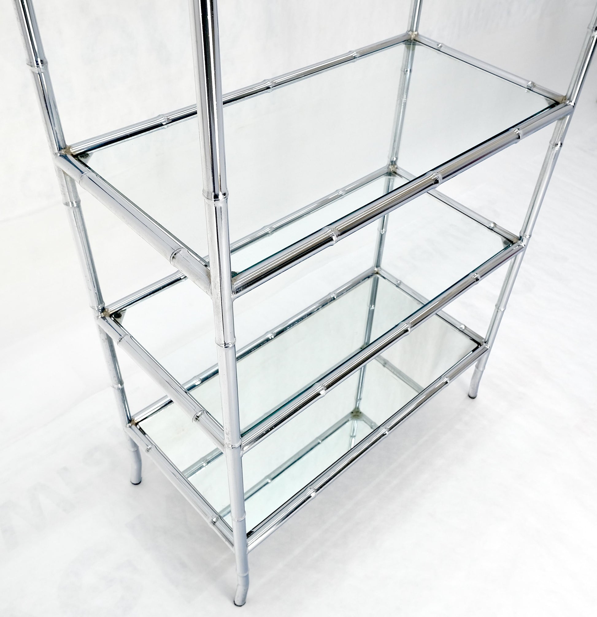 EstablishedLines Italian c1970s Faux Bamboo 6 Glass Shelves Chrome Etagere Bookcase MINT