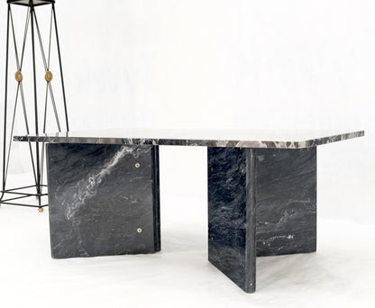 Italian Black Marble Top Double Pedestal Base Rectangle Coffee Table MINT!