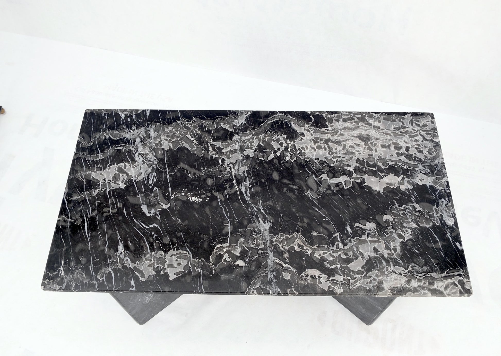EstablishedLines Italian Black Marble Top Double Pedestal Base Rectangle Coffee Table MINT!