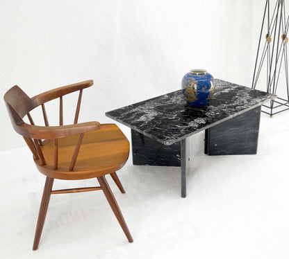 Italian Black Marble Top Double Pedestal Base Rectangle Coffee Table MINT!
