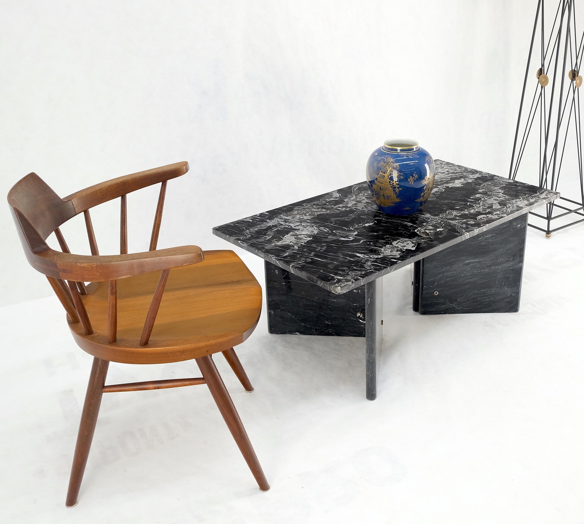 EstablishedLines Italian Black Marble Top Double Pedestal Base Rectangle Coffee Table MINT!