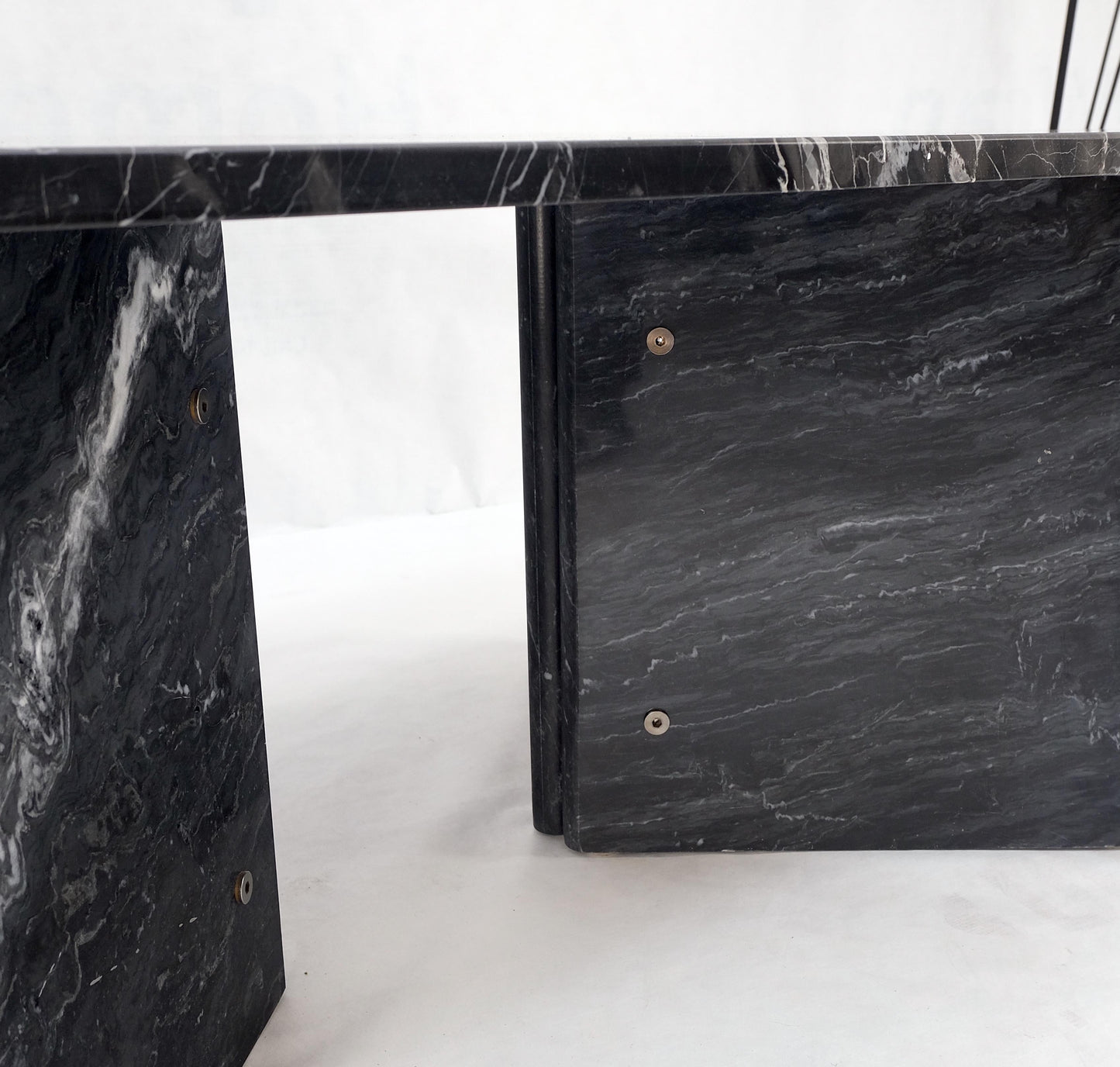 Italian Black Marble Top Double Pedestal Base Rectangle Coffee Table MINT!