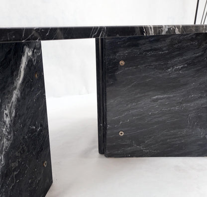 Italian Black Marble Top Double Pedestal Base Rectangle Coffee Table MINT!