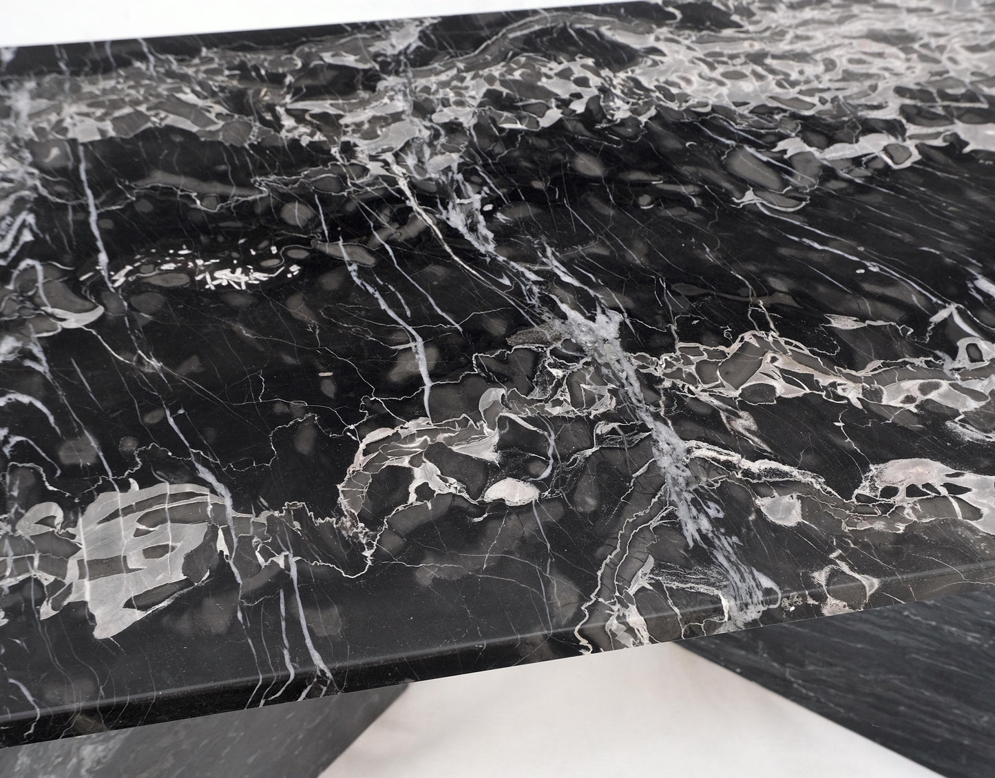 Italian Black Marble Top Double Pedestal Base Rectangle Coffee Table MINT!