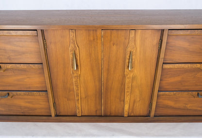 EstablishedLines Mid Century 9 Drawers Double Door Compartment Walnut Burl Inlay Dresser MINT!