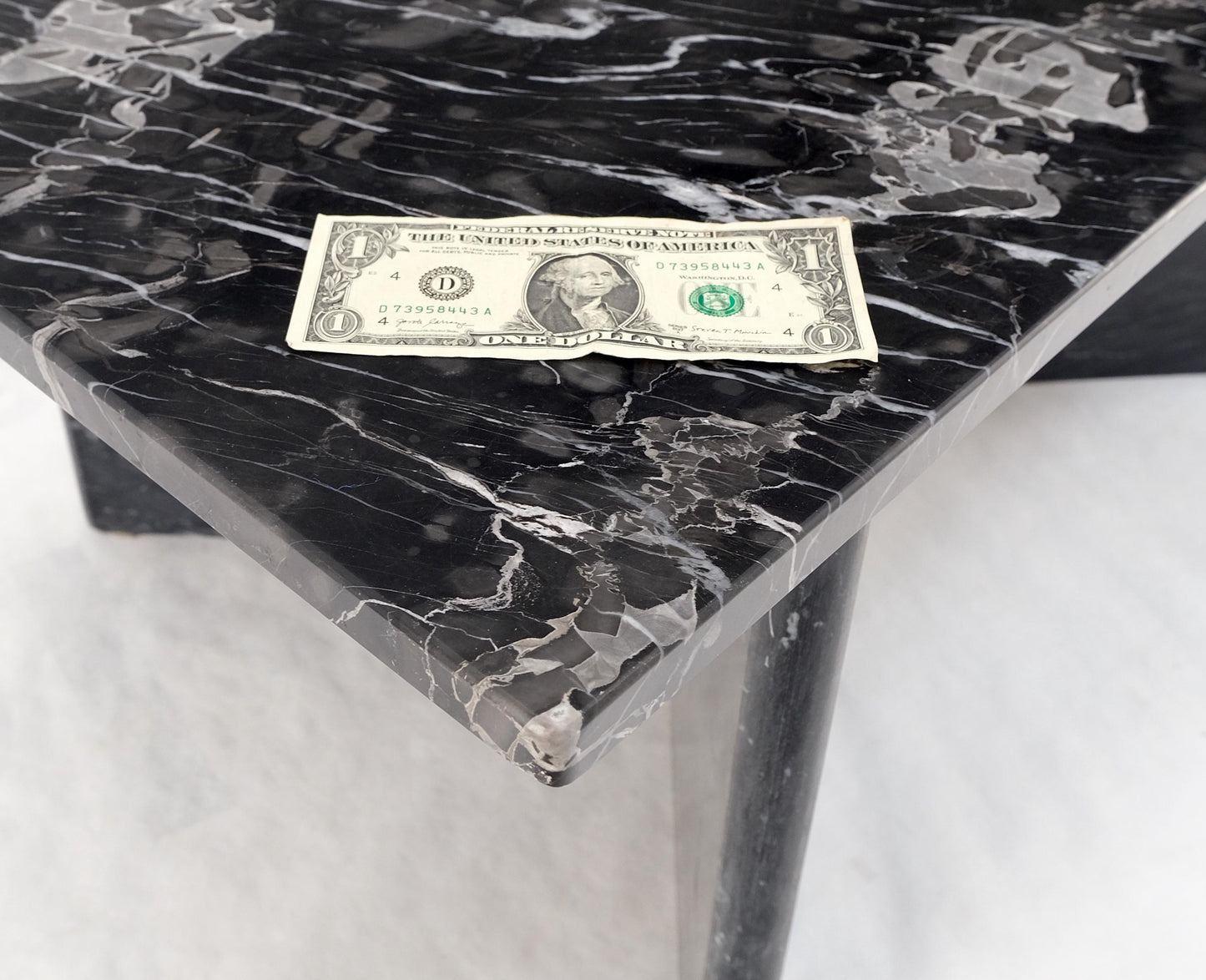 Italian Black Marble Top Double Pedestal Base Rectangle Coffee Table MINT!