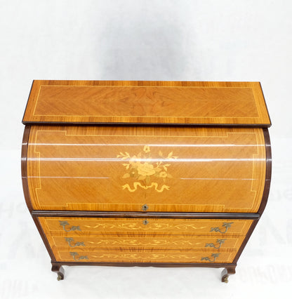 Italian Inlaid Satinwood Cylinder Top Secretary Desk Chest Drawers Dresser Mint!