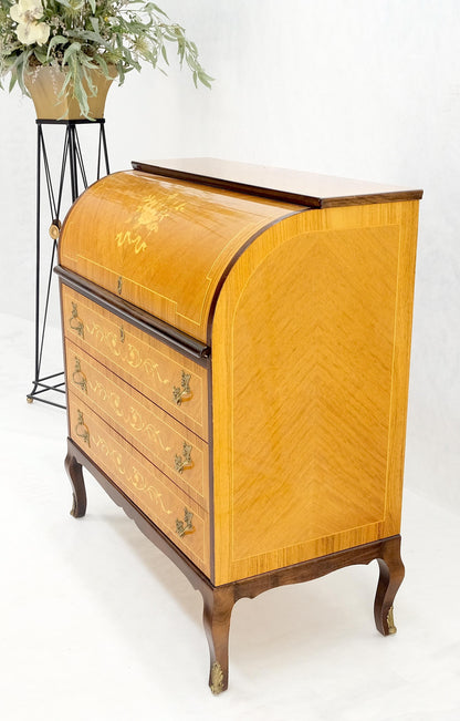 Italian Inlaid Satinwood Cylinder Top Secretary Desk Chest Drawers Dresser Mint!