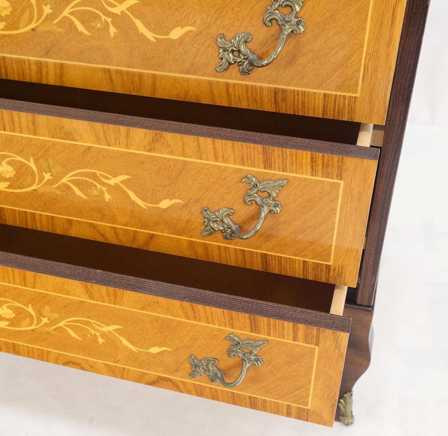 Italian Inlaid Satinwood Cylinder Top Secretary Desk Chest Drawers Dresser Mint!