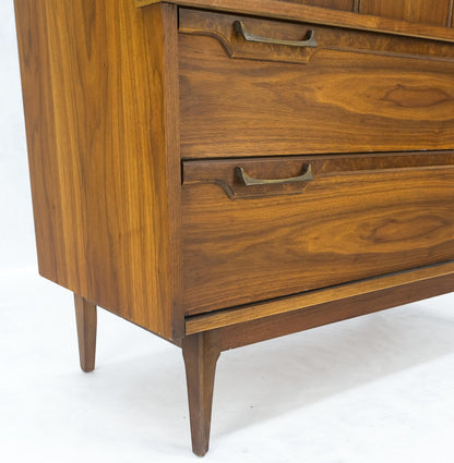 Mid Century 5 Drawer Double Door Compartment Walnut Tall High Chest Dresser MINT