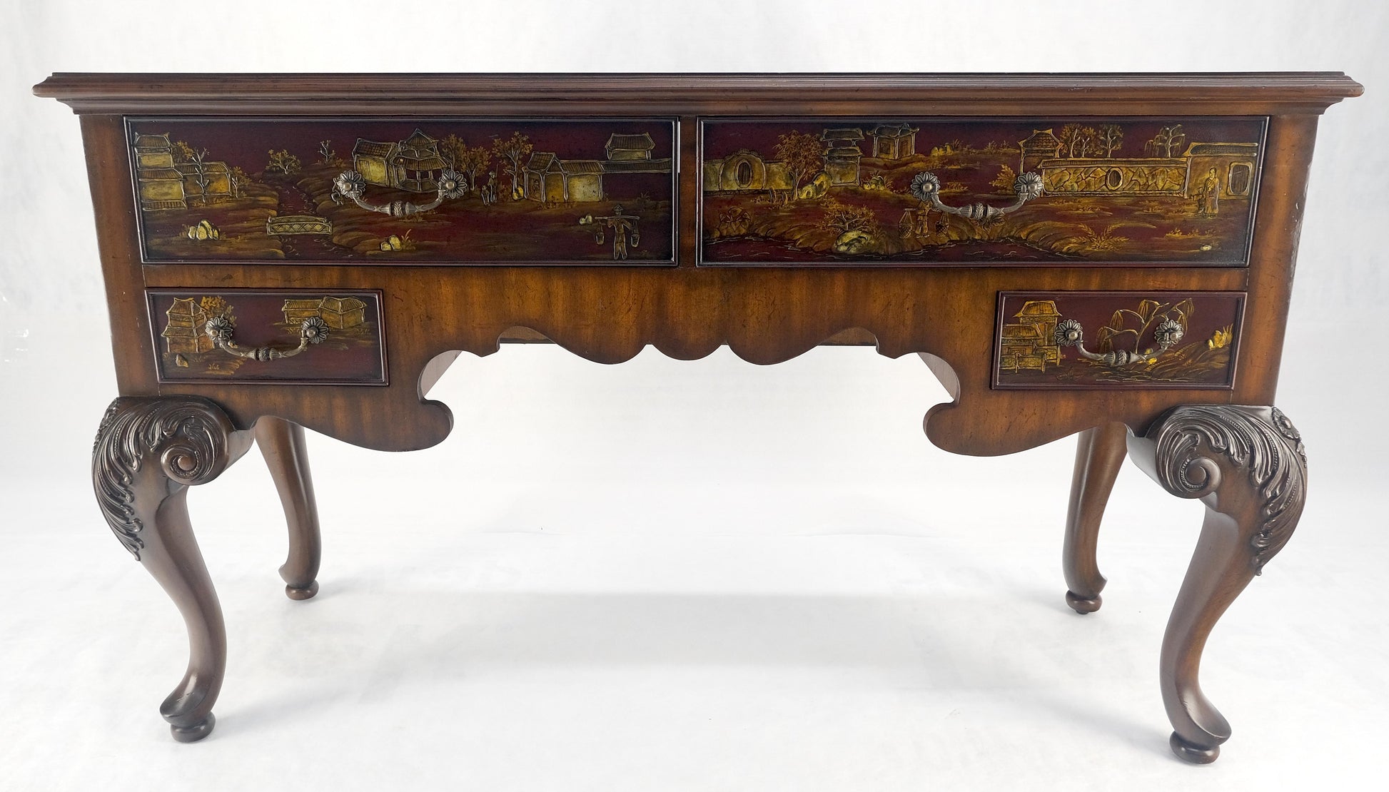 Maitland Smith Fine Carved Two Drawers Carved Chinoiserie Console Sideboard MINT
