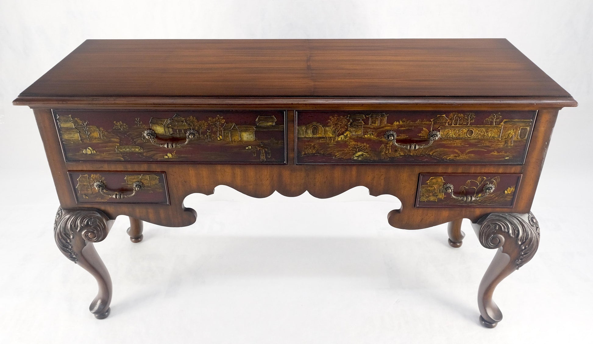 Maitland Smith Fine Carved Two Drawers Carved Chinoiserie Console Sideboard MINT