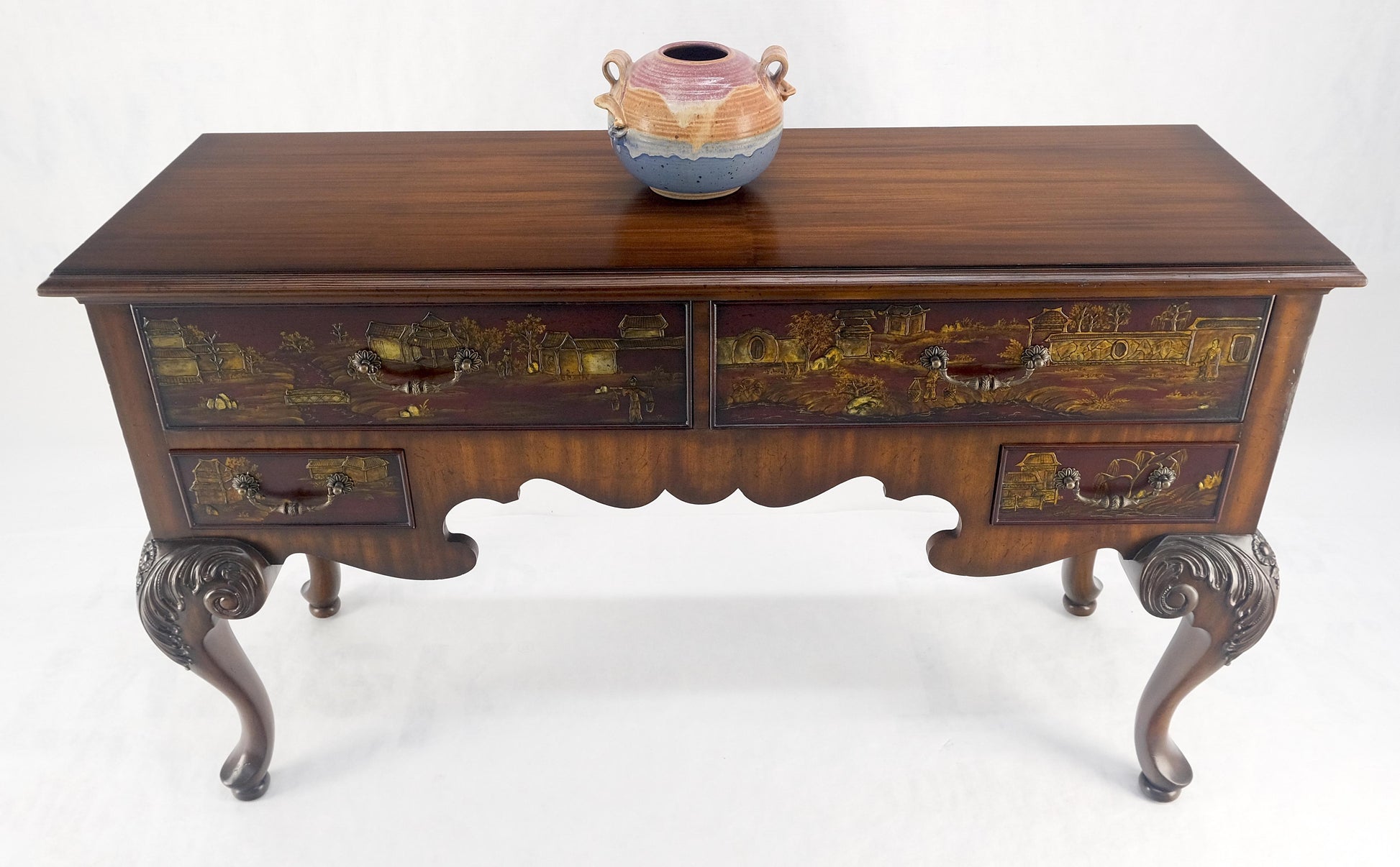 Maitland Smith Fine Carved Two Drawers Carved Chinoiserie Console Sideboard MINT