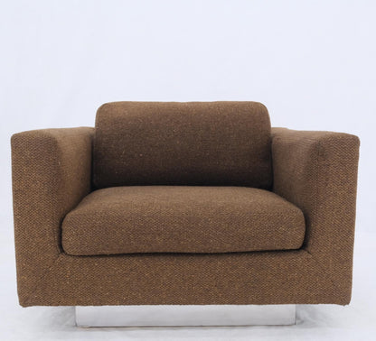 EstablishedLines Dunbar Large Cube Shape Oversize Chrome Mirror Base Lounge Club Arm Chair Modern