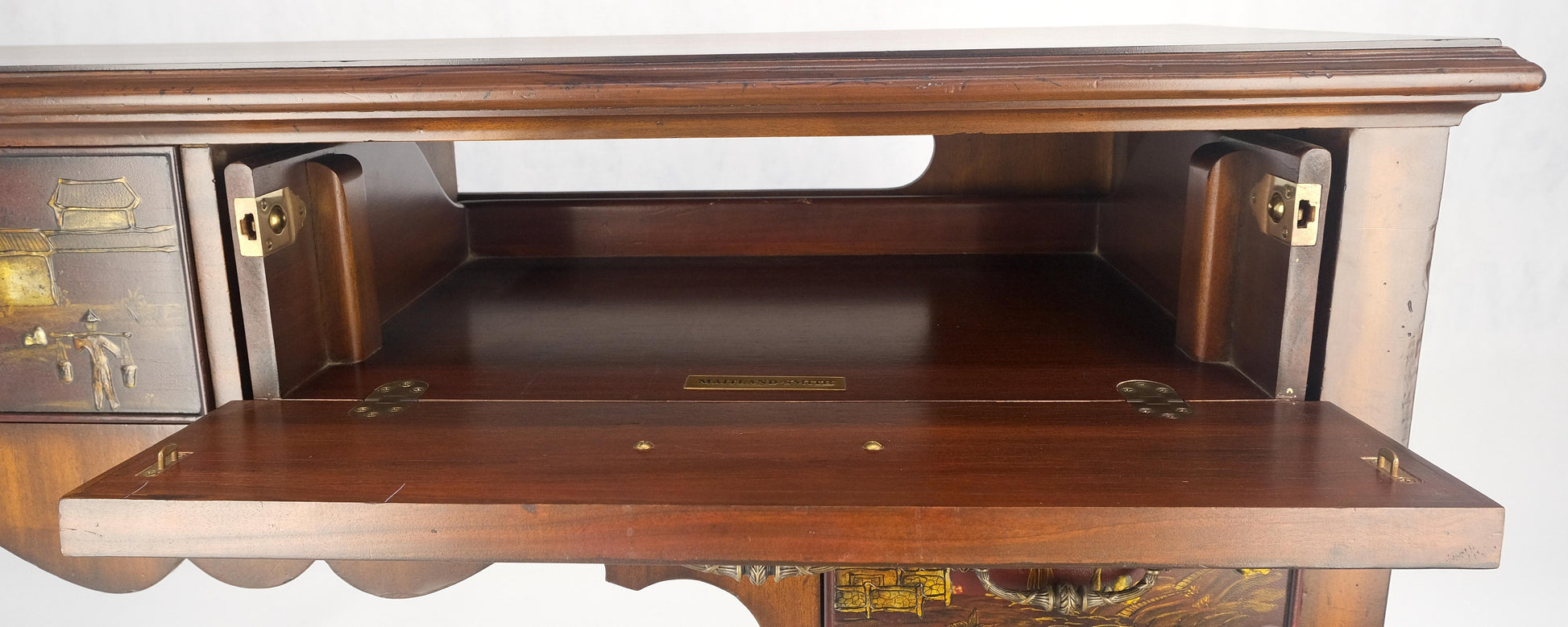 Maitland Smith Fine Carved Two Drawers Carved Chinoiserie Console Sideboard MINT