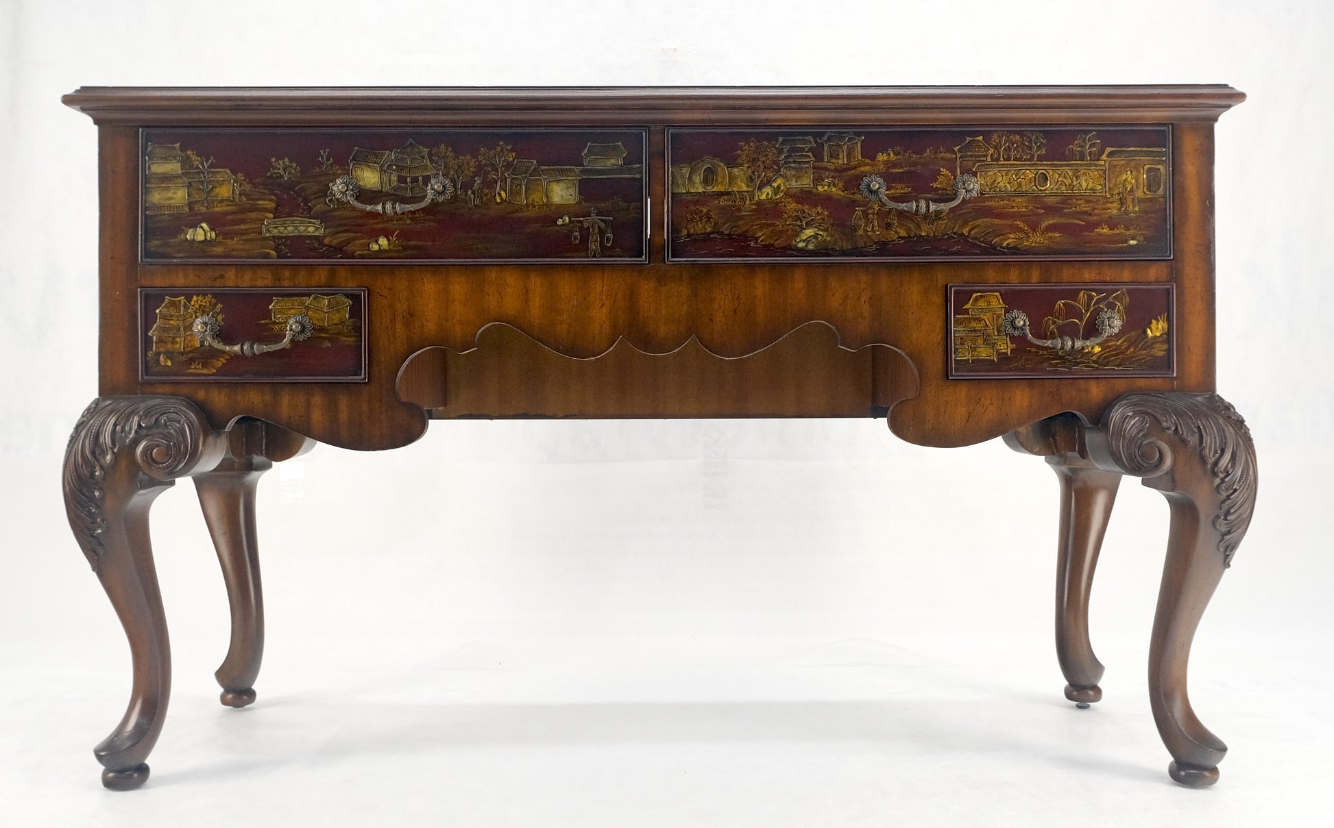 Maitland Smith Fine Carved Two Drawers Carved Chinoiserie Console Sideboard MINT