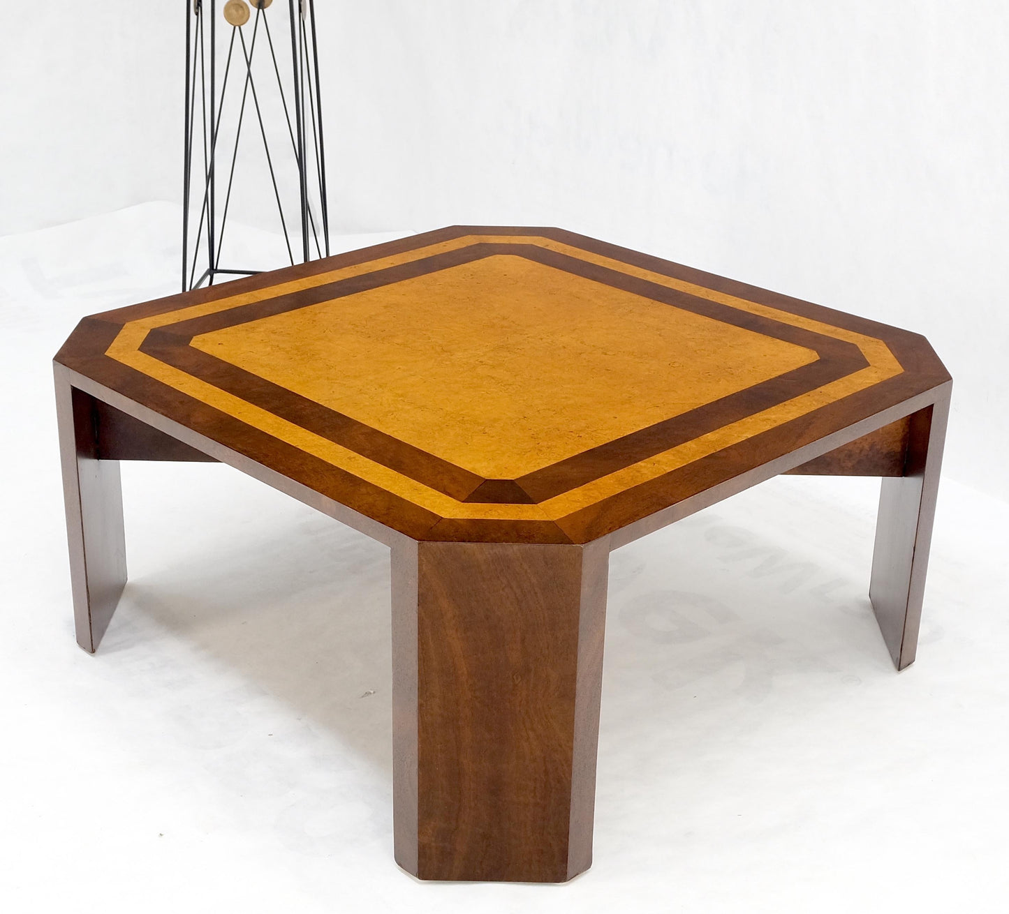 EstablishedLines Burl Walnut Birdseye Maple Two Tone Square Cut Corner Coffee Center Table MINT!