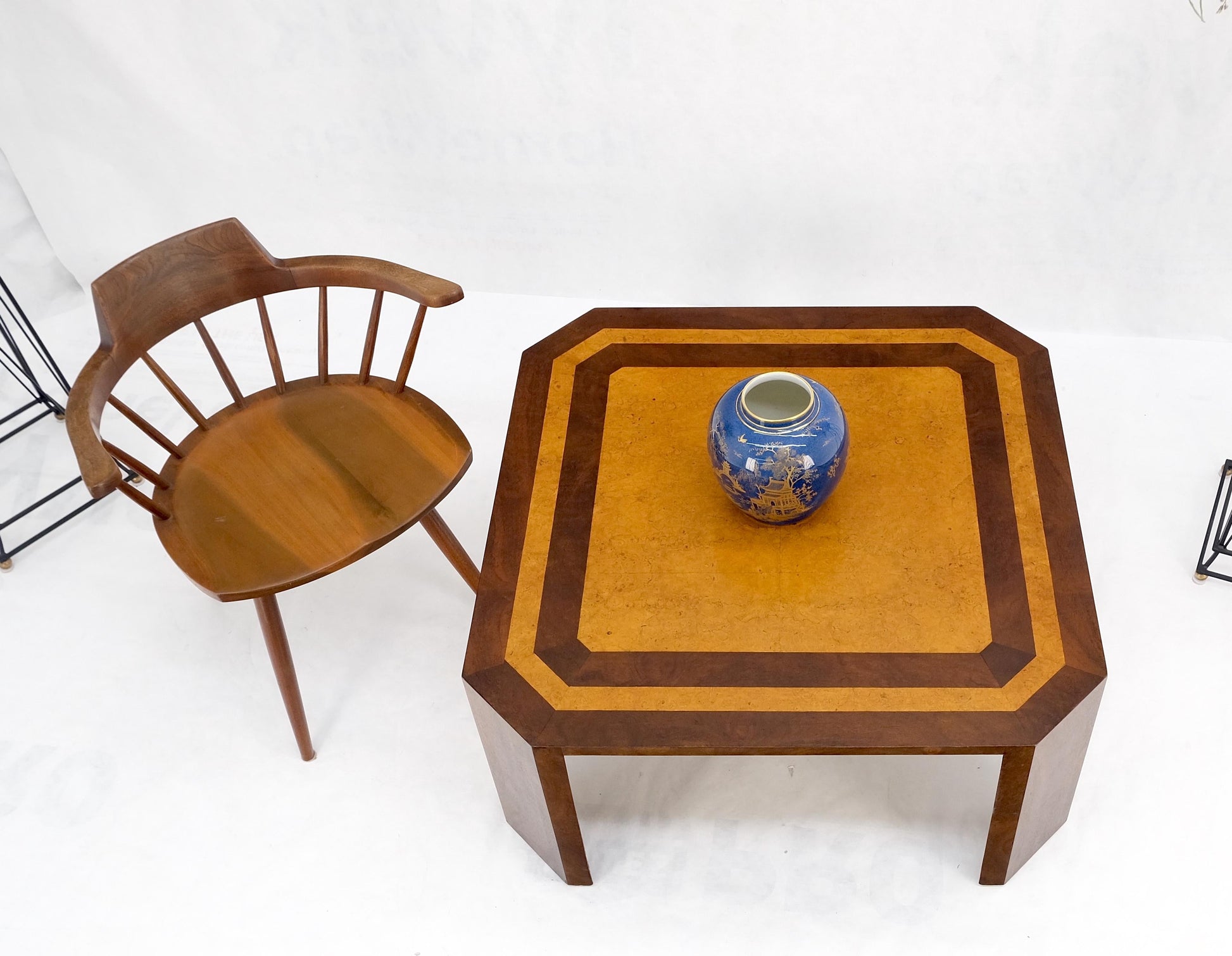 EstablishedLines Burl Walnut Birdseye Maple Two Tone Square Cut Corner Coffee Center Table MINT!