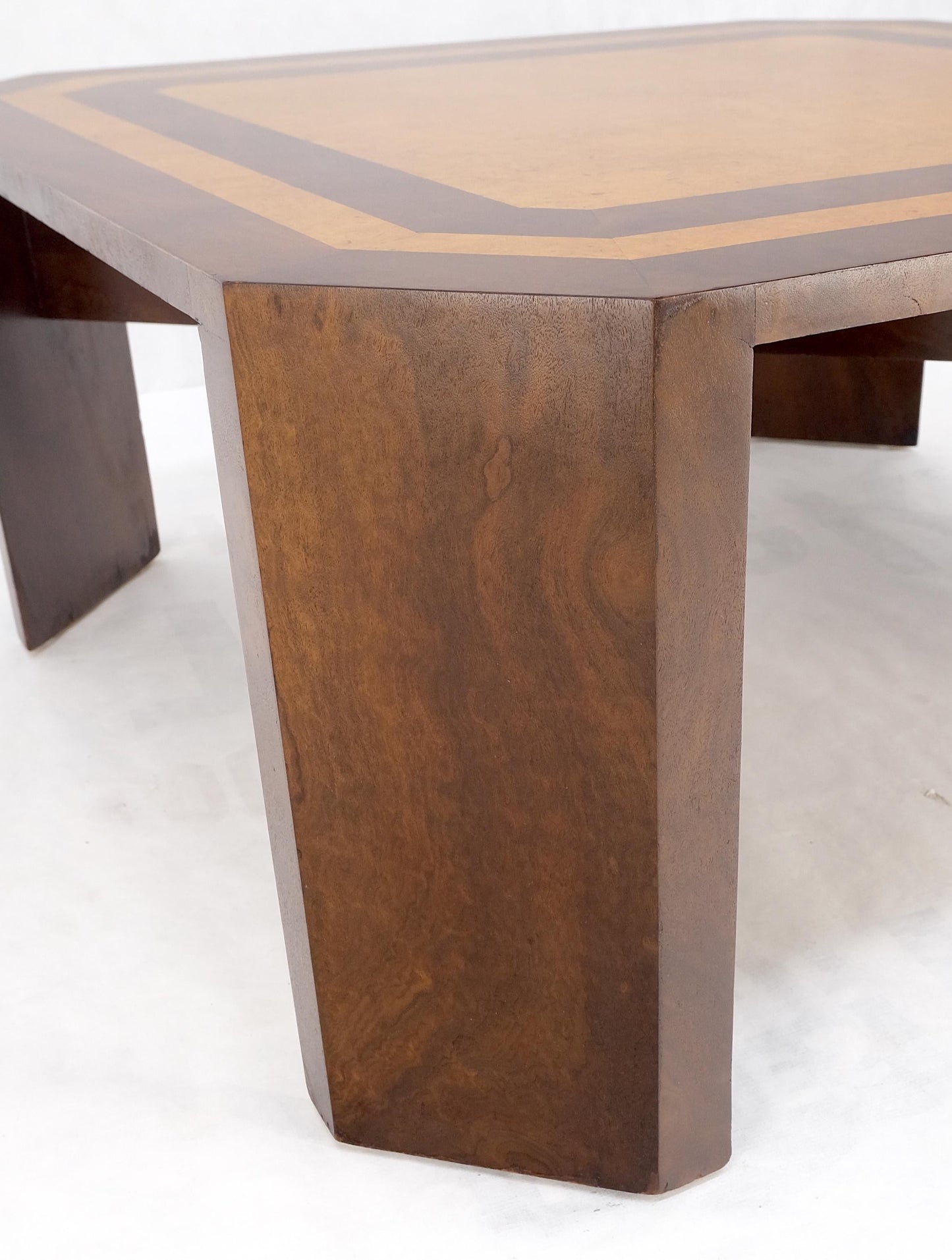EstablishedLines Burl Walnut Birdseye Maple Two Tone Square Cut Corner Coffee Center Table MINT!