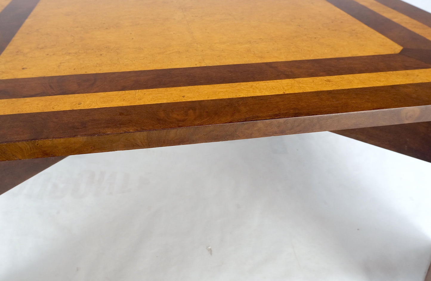 EstablishedLines Burl Walnut Birdseye Maple Two Tone Square Cut Corner Coffee Center Table MINT!