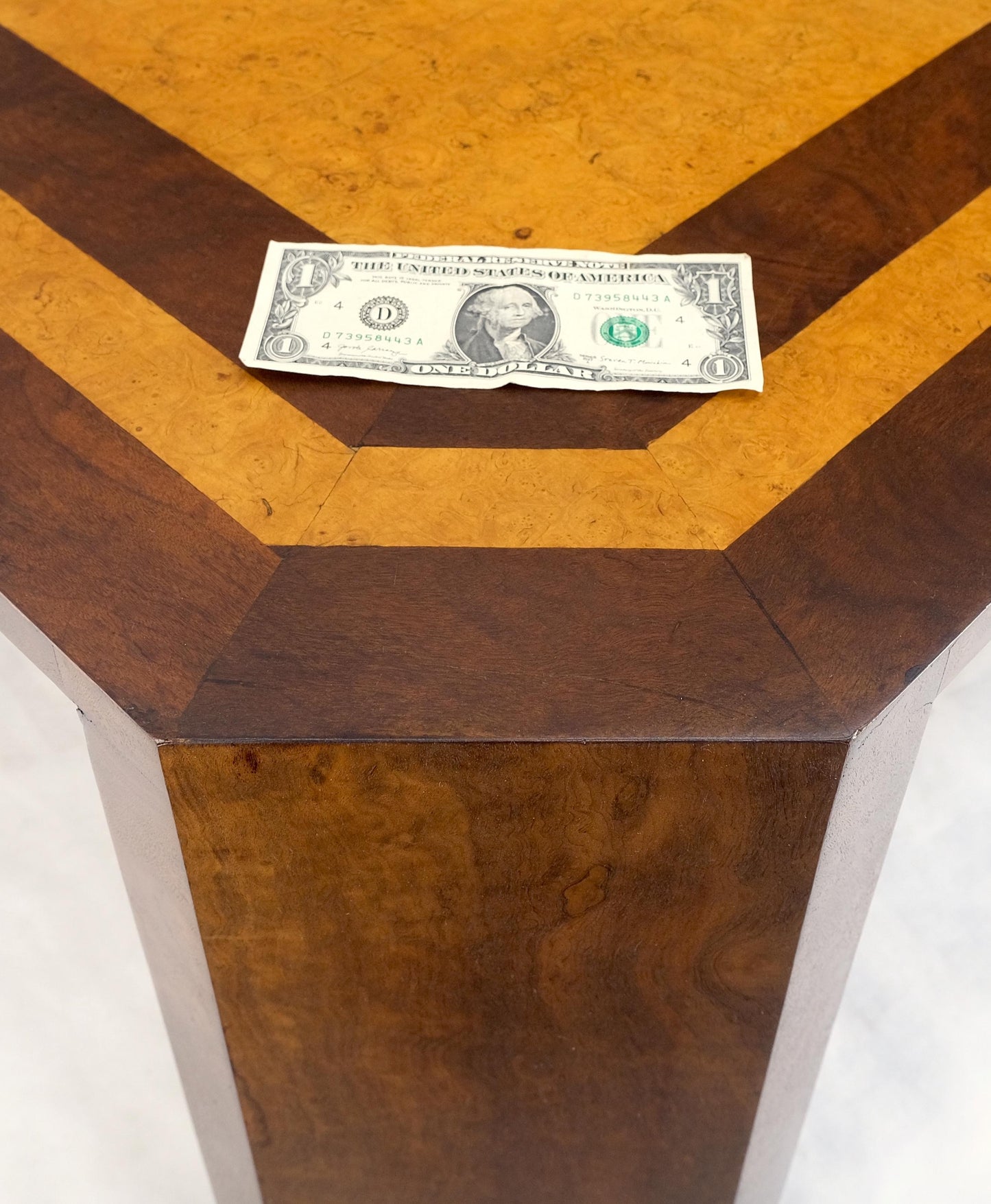 EstablishedLines Burl Walnut Birdseye Maple Two Tone Square Cut Corner Coffee Center Table MINT!