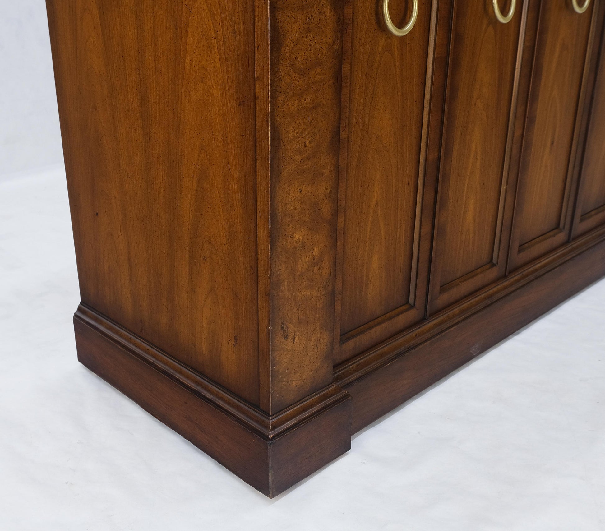 Marble Top Round Brass Ring Drop Pulls Hardware Burl Wood Double Door Credenza