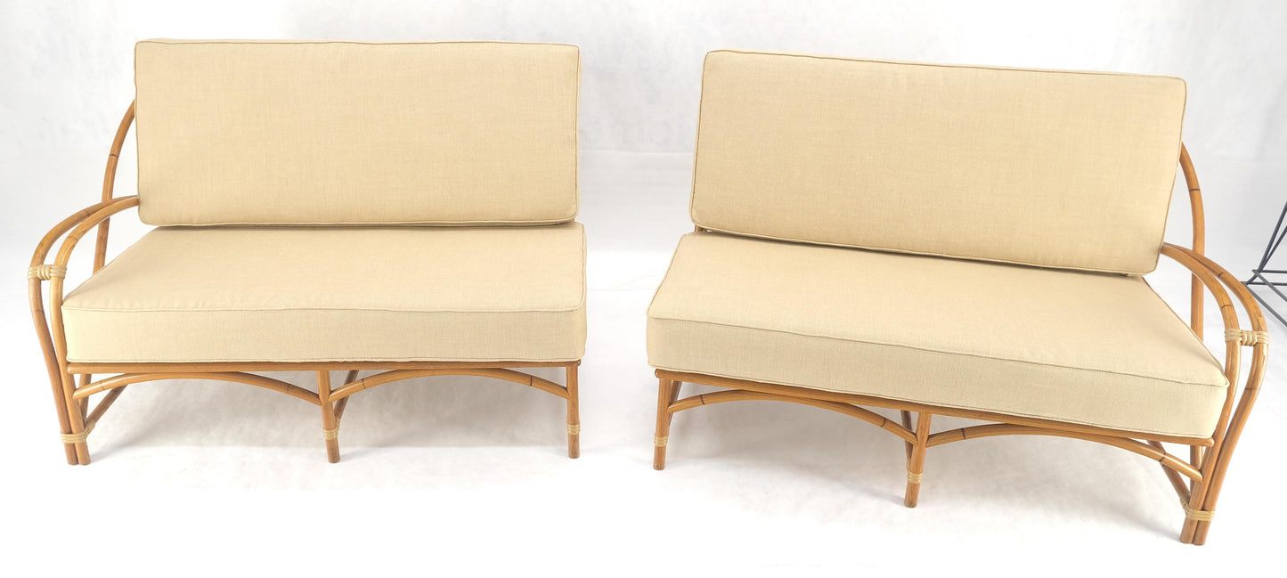 EstablishedLines New Gold Linen Upholstery Bamboo 2 Part Sectional Sofa c1970s MINT!