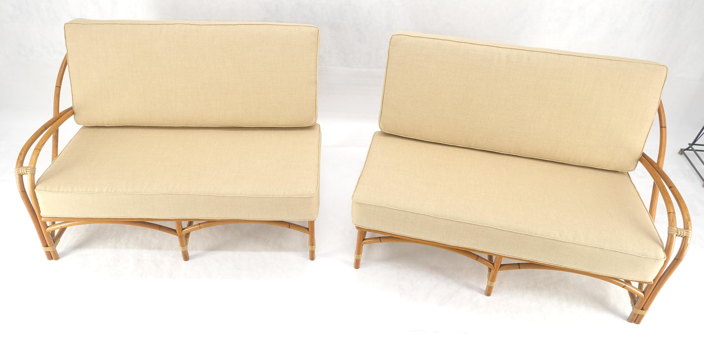 EstablishedLines New Gold Linen Upholstery Bamboo 2 Part Sectional Sofa c1970s MINT!