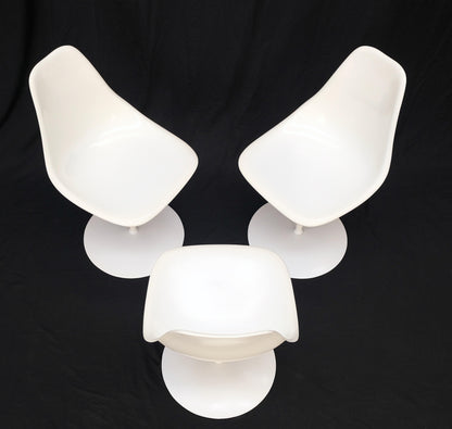 EstablishedLines Set of 3 Mid Century Modern Tulip Base White Fiberglass Side Dining Chairs MINT!