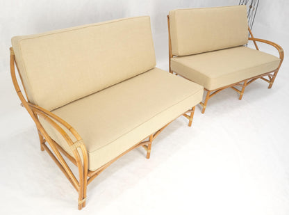 EstablishedLines New Gold Linen Upholstery Bamboo 2 Part Sectional Sofa c1970s MINT!