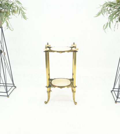 Victorian Style Brass Oval Onyx Marble Turned Finials Lamp Side Table Stand MINT