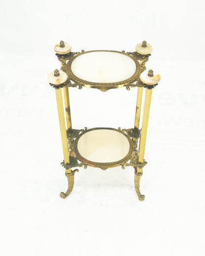 Victorian Style Brass Oval Onyx Marble Turned Finials Lamp Side Table Stand MINT