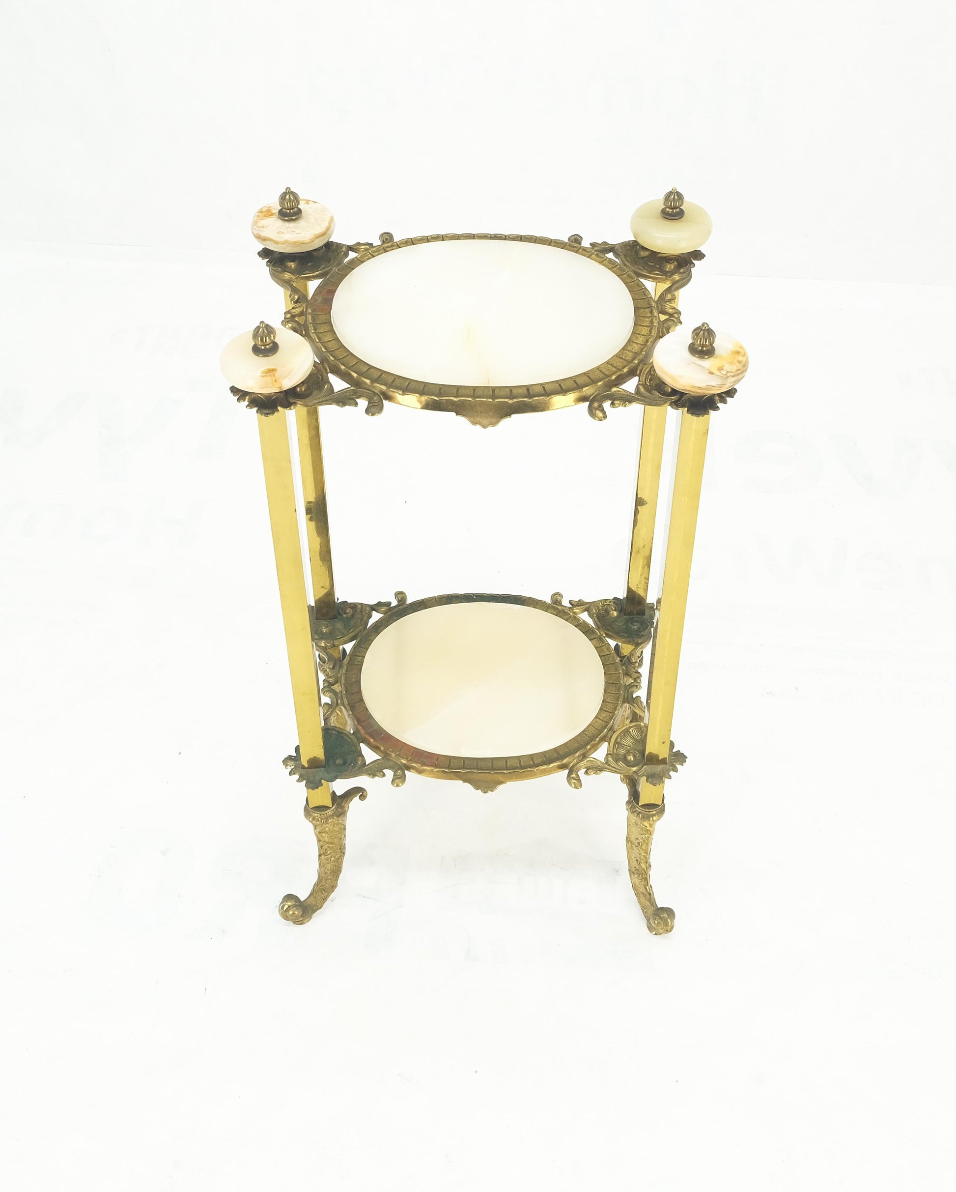 EstablishedLines Victorian Style Brass Oval Onyx Marble Turned Finials Lamp Side Table Stand MINT