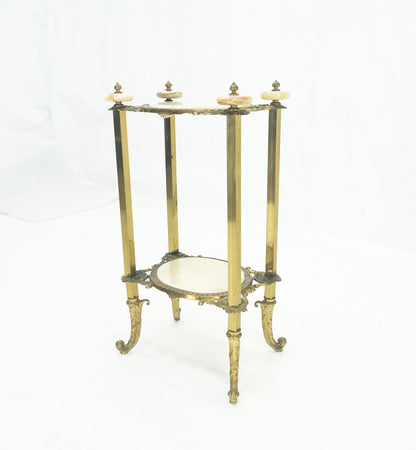 EstablishedLines Victorian Style Brass Oval Onyx Marble Turned Finials Lamp Side Table Stand MINT