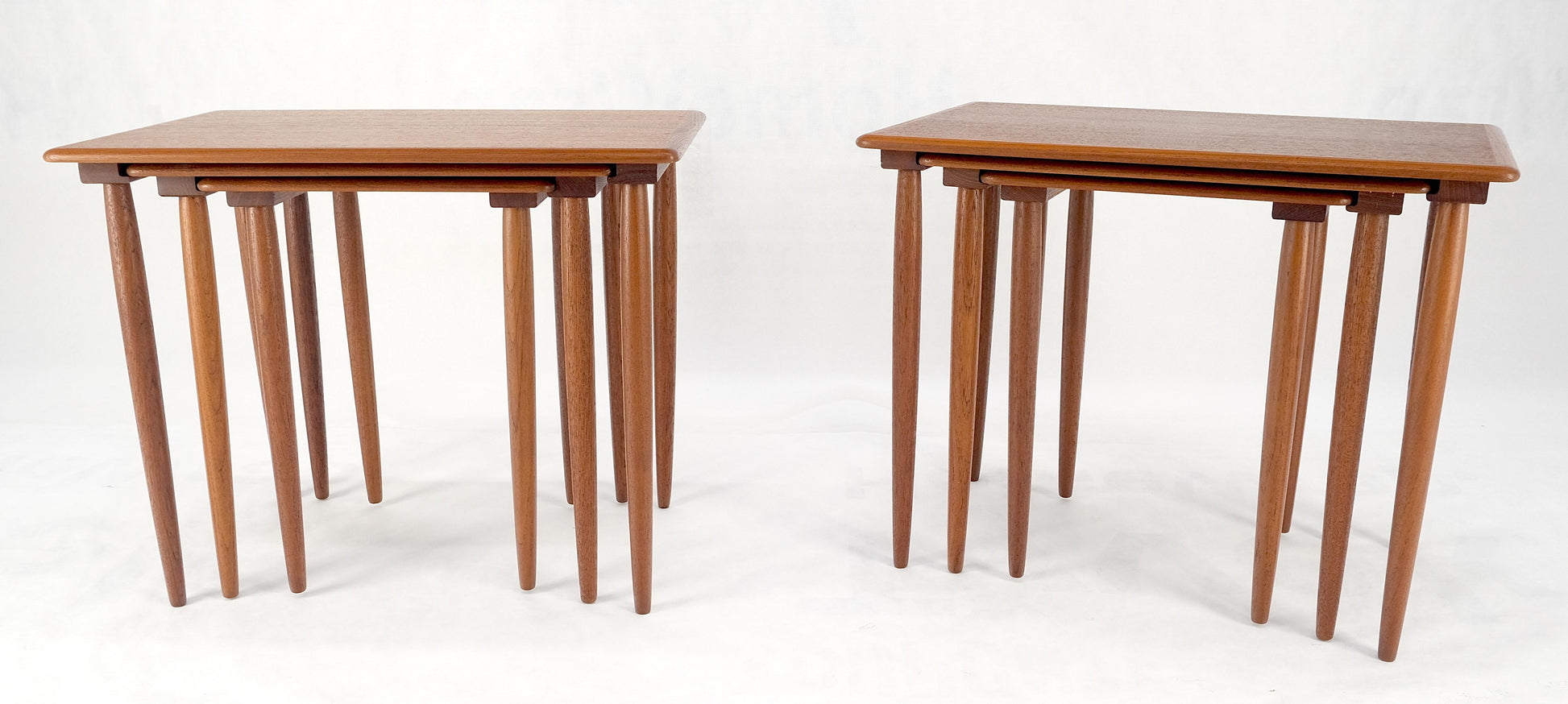 EstablishedLines Pair of 2 Sets of Teak Danish Mid Century Modern Dowel Legs Nesting Tables MINT!