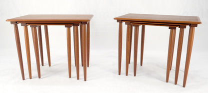 EstablishedLines Pair of 2 Sets of Teak Danish Mid Century Modern Dowel Legs Nesting Tables MINT!