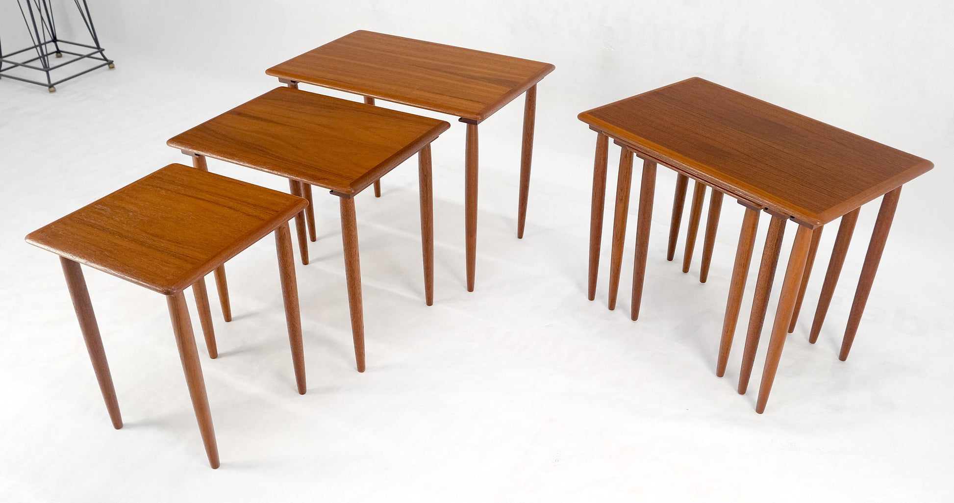EstablishedLines Pair of 2 Sets of Teak Danish Mid Century Modern Dowel Legs Nesting Tables MINT!