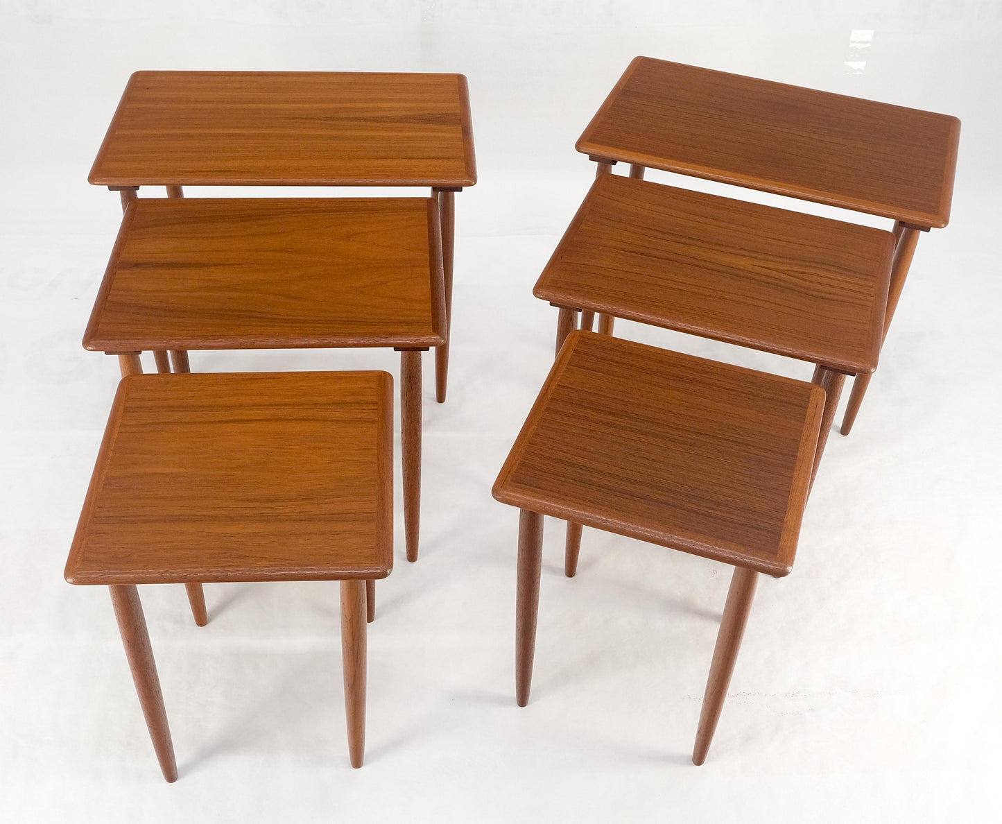 EstablishedLines Pair of 2 Sets of Teak Danish Mid Century Modern Dowel Legs Nesting Tables MINT!