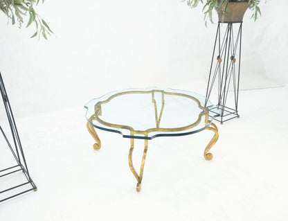 EstablishedLines Forged Metal Gilt Wrought Iron Scroll Leg Base 3/4" Glass Top Round Coffee Table
